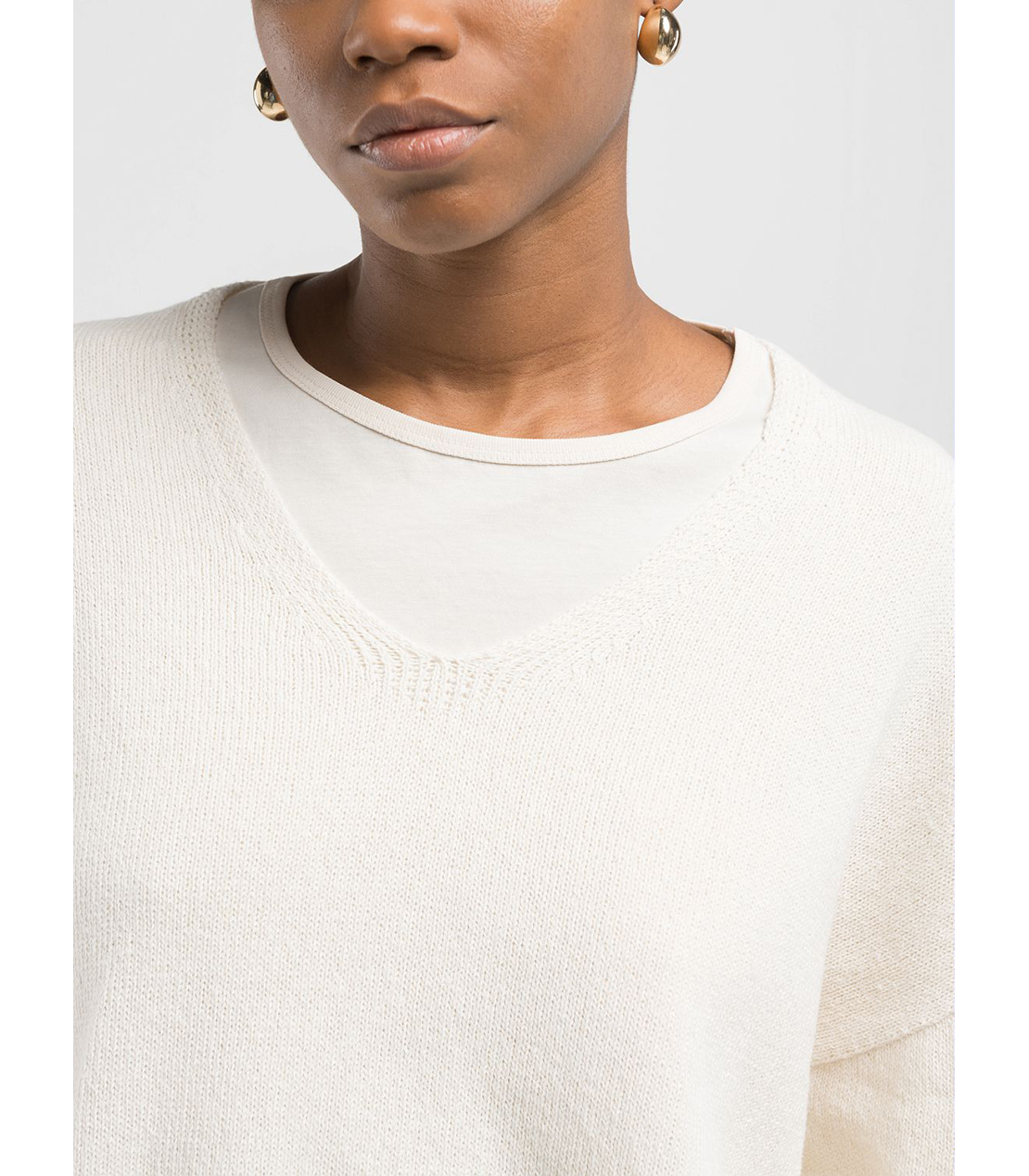 シームレスリサイクルコットンVネックニット 詳細画像 バターホワイト 5